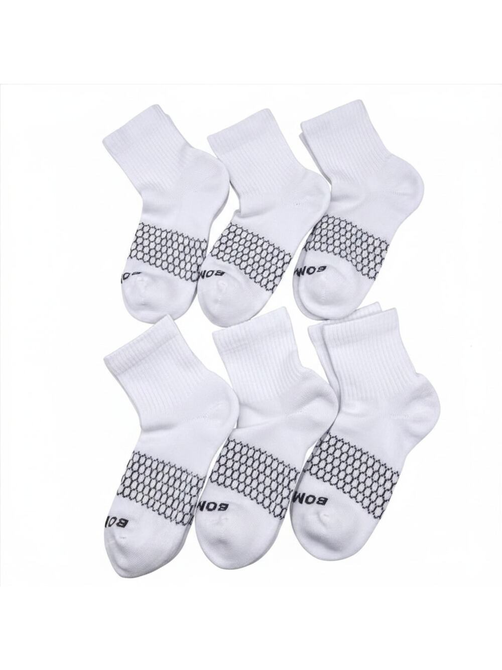 Women Men's BOMBAS Honeycomb Quarter socks Size Small White 6 Pairs
